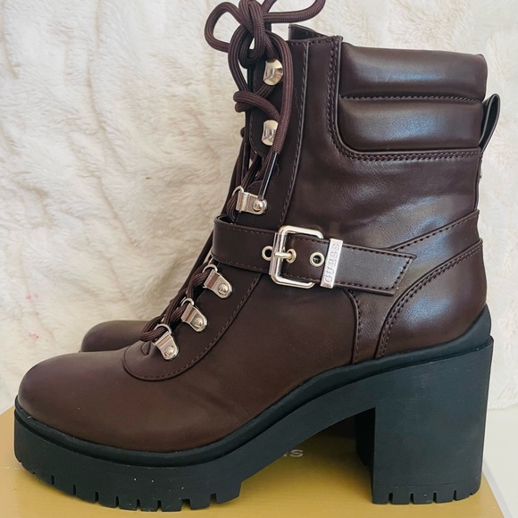 Guess Canaly Platform Combat Boot Dark Brown Size 8 - Picture 2 of 7